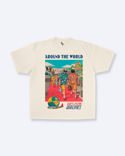 Daft Punk Around The World Airlines - Vintage Advertising Style Tee