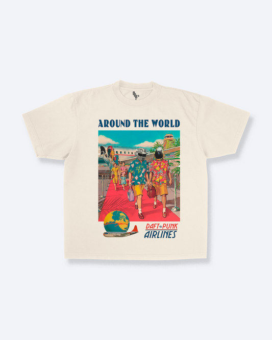 Daft Punk Around The World Airlines - Vintage Advertising Style Tee