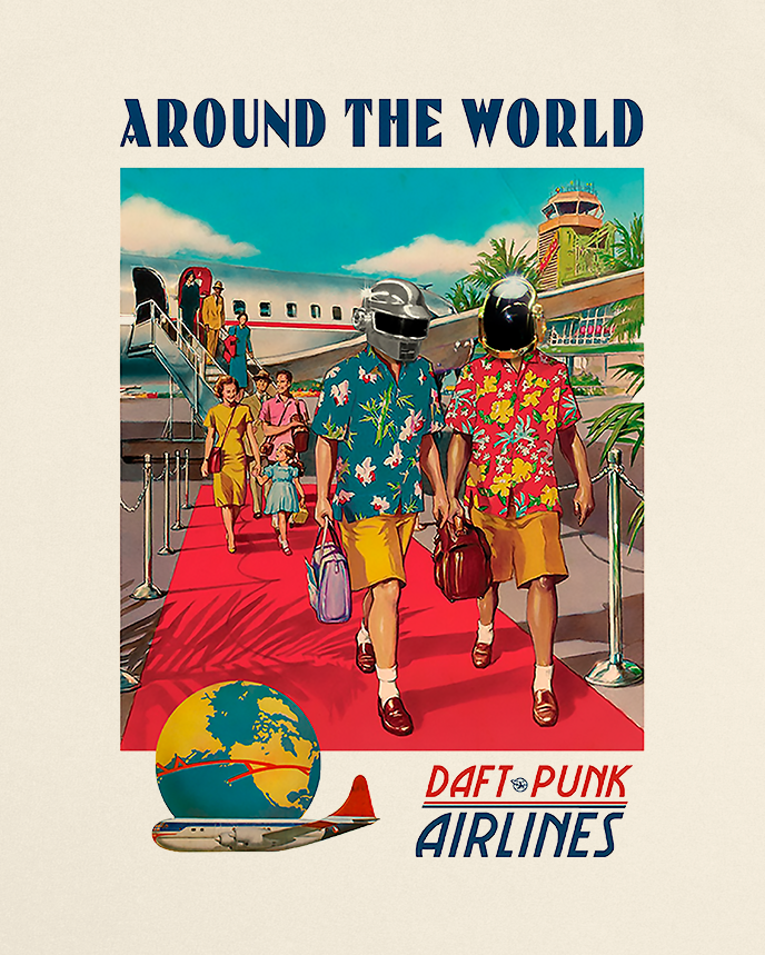 Daft Punk Around The World Airlines - Vintage Advertising Style Tee
