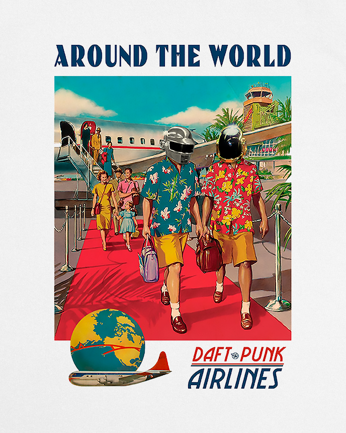 Daft Punk Around The World Airlines - Vintage Advertising Style Tee