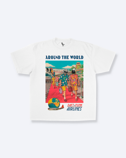 Daft Punk Around The World Airlines - Vintage Advertising Style Tee