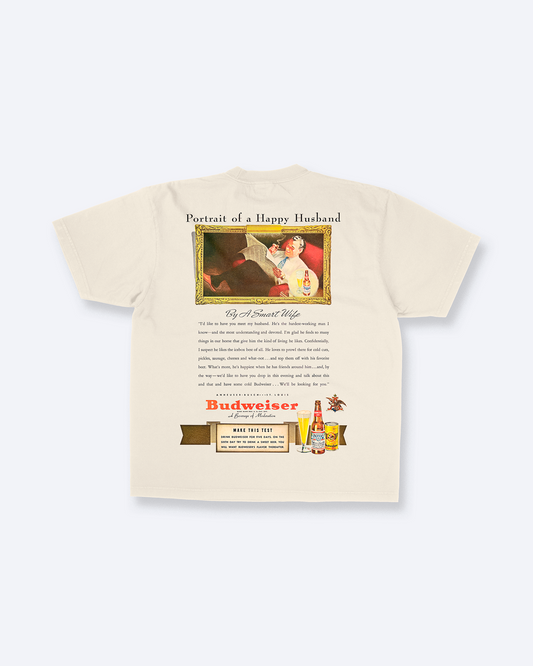 Vintage Bud Beer Ad Graphic Tee In Sand - Front & Back Print