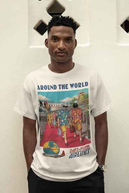 Daft Punk Around The World Airlines - Vintage Advertising Style Tee
